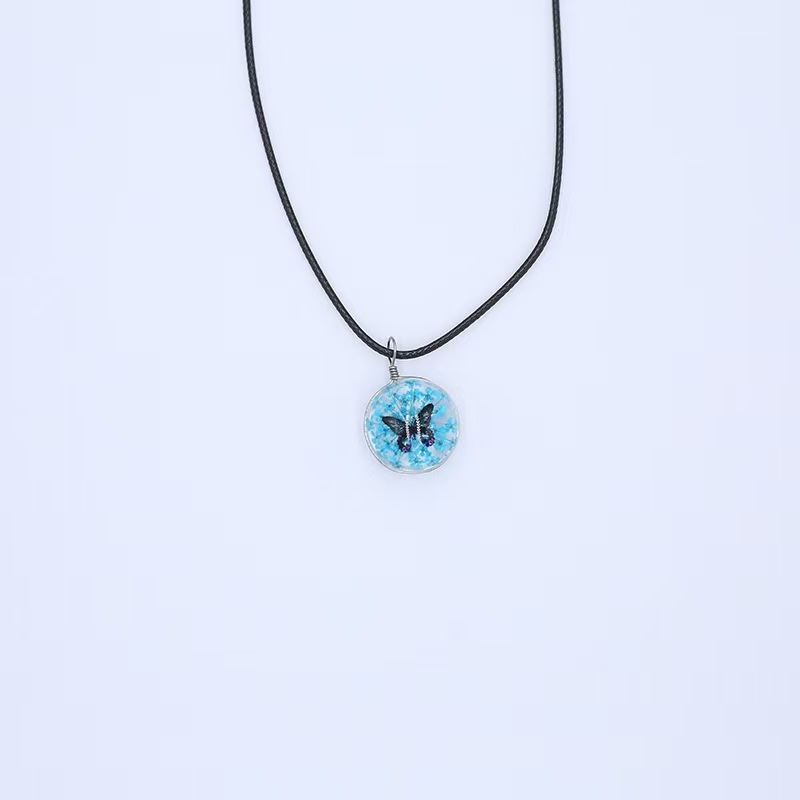 植物饰品吊坠天然干花简约项链手工蕾丝时光宝石雪珠花蝴蝶产品图