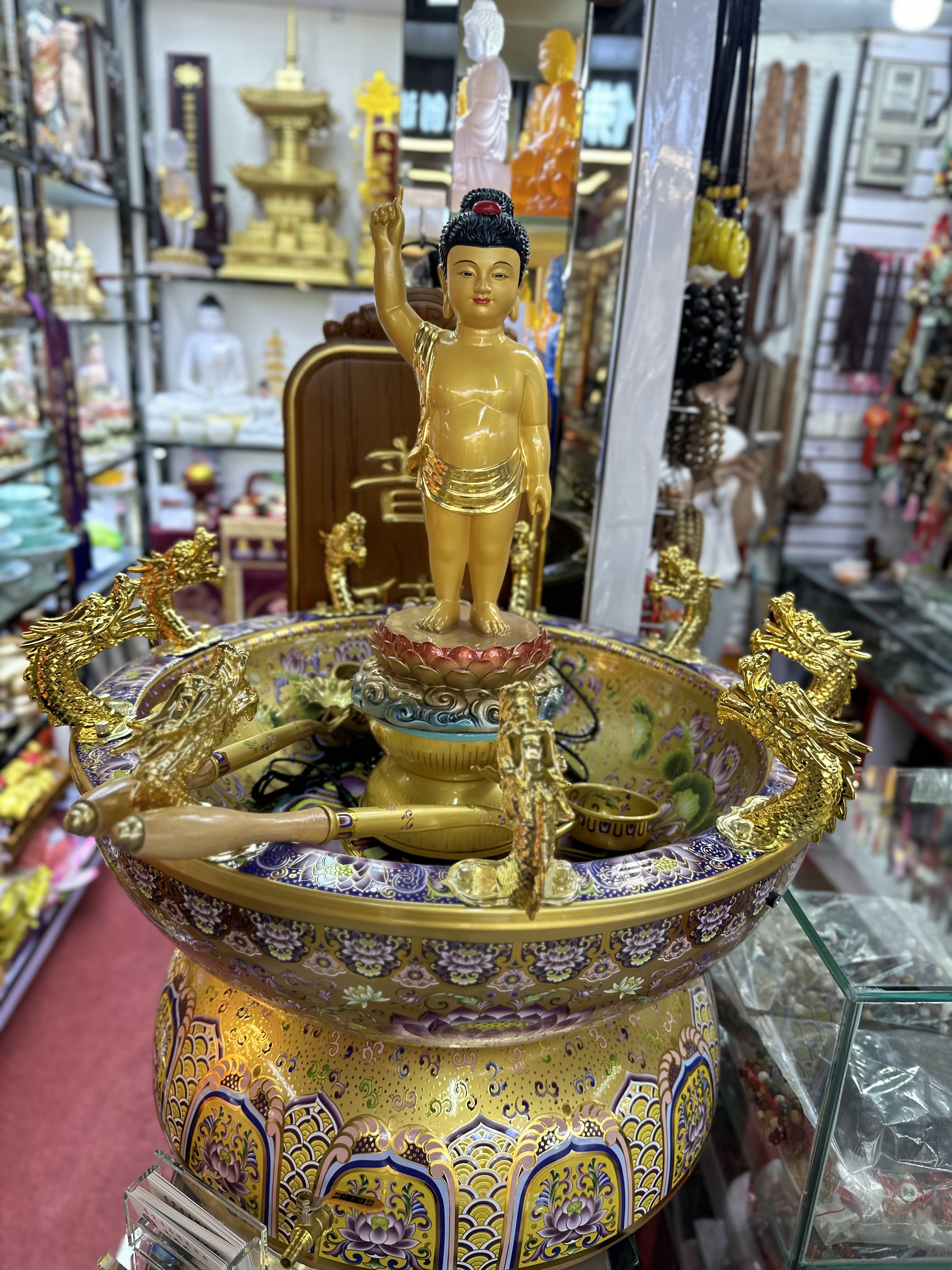 九龙吐水浴佛盆，材质：纯铜 合金  汉白玉 玻璃钢 均可定制
尺寸：盆直径60cm 75cm 85cm 108cm佛具用详情图9