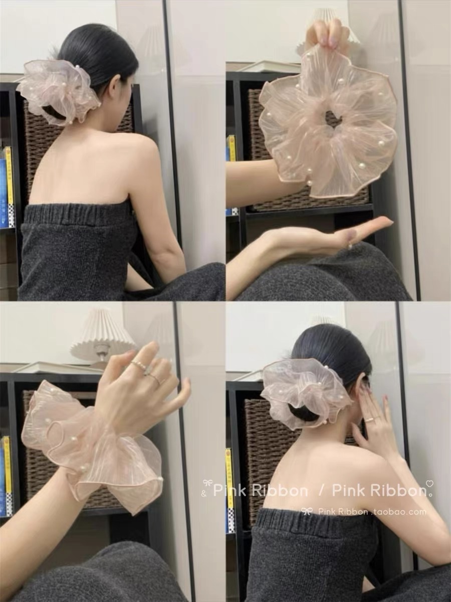 阳光下的人鱼公主纱～韩系钉珠发圈闪闪氛围感小众大肠圈旅游发饰头绳头饰女士拼接韩版