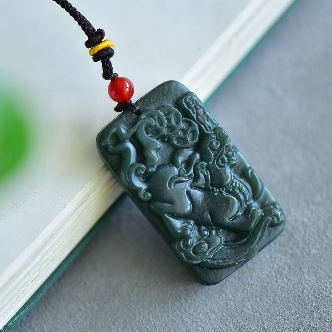 Hetian jade green jade PI Xiu pendant for men and women, couple necklace, jade pendant, jade pendant details Picture