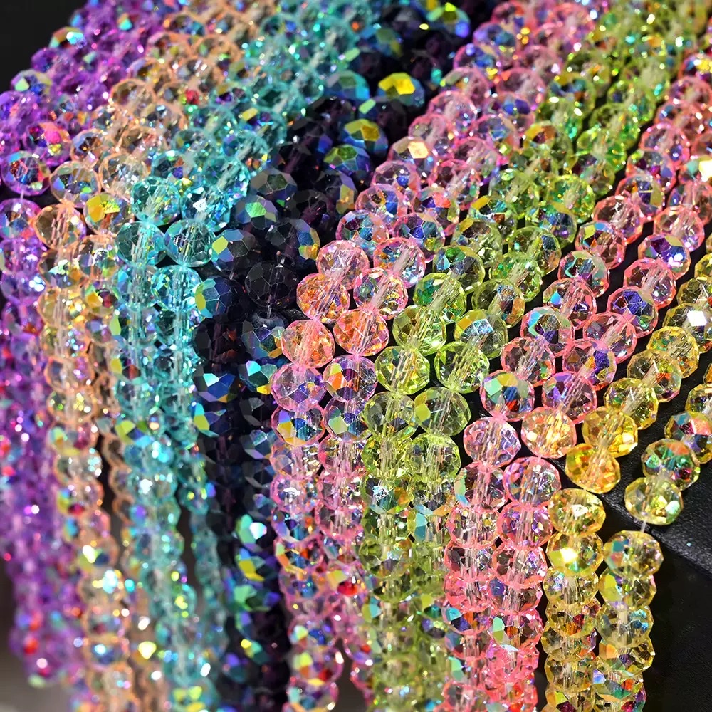 8mm本色烤色爆闪玻璃水晶扁珠手工DIY手链手机链不掉色散珠半成品