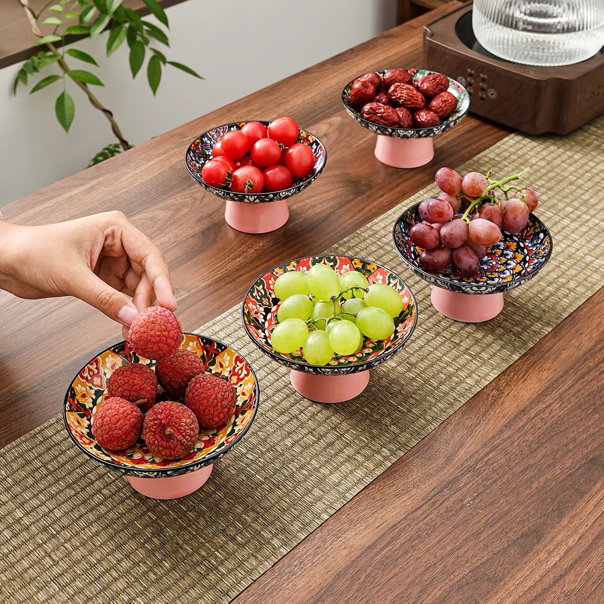 中式复古禅意陶瓷果盘高脚糕点下午茶点心盘高端精致水果盘零食碟详情图3