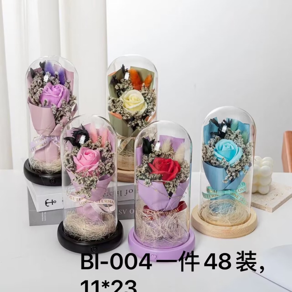 永生花玫瑰带灯玻璃罩创意家居摆件干花成品礼盒情人节送女友细节图
