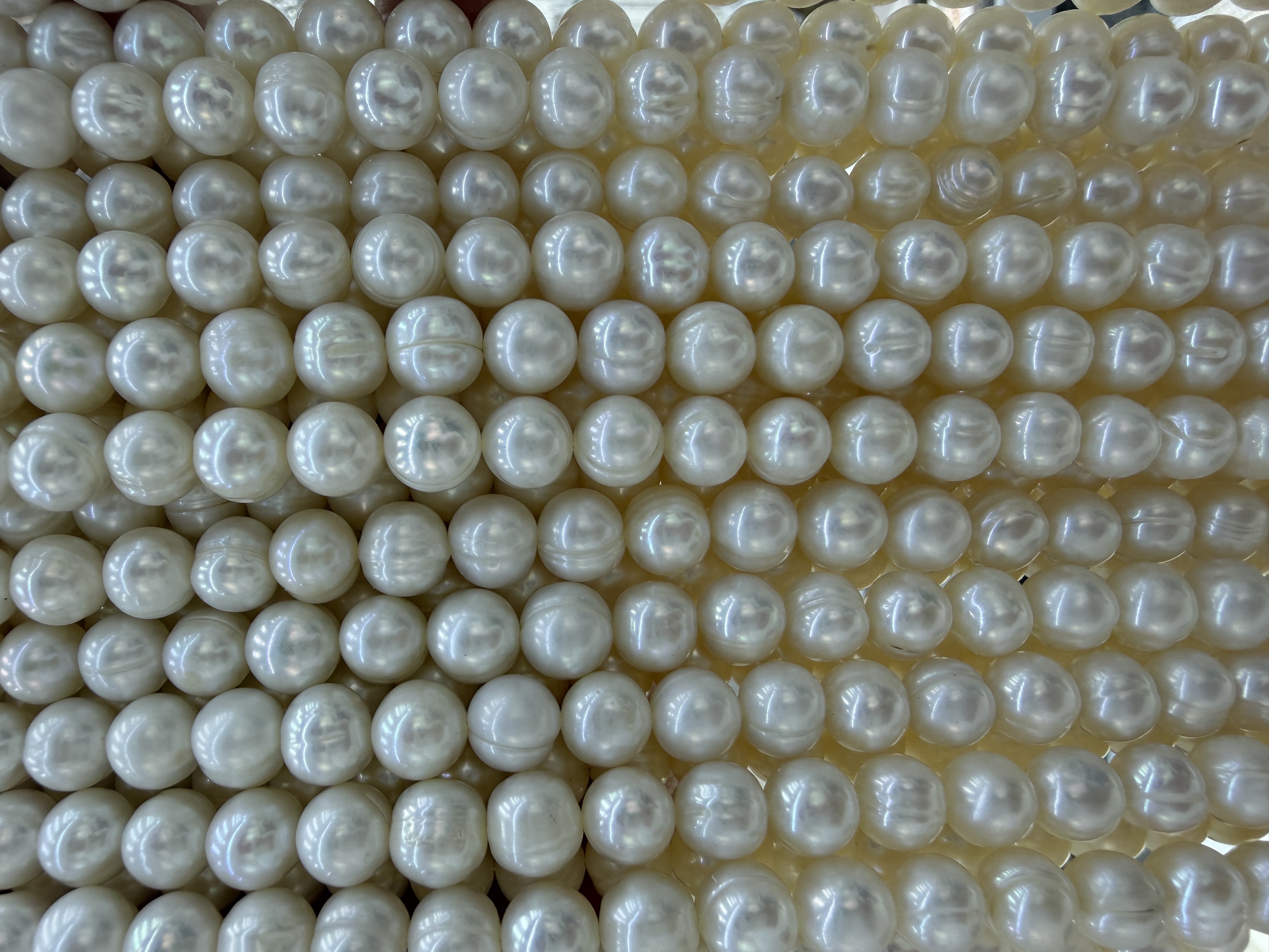 天然淡水珍珠项链8-9mm正圆 单圈螺纹手工珠白底实物图