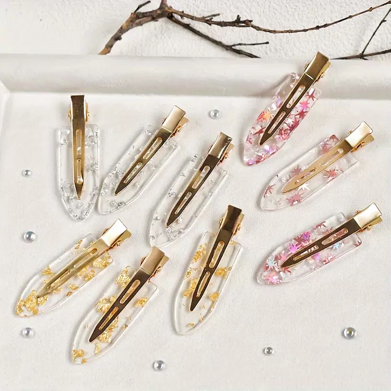 New hair bun gold foil hair clip, Korean style versatile hair accessory, acrylic acetate seamless hair clip, small leaf broken hair edge clip, hair accessory