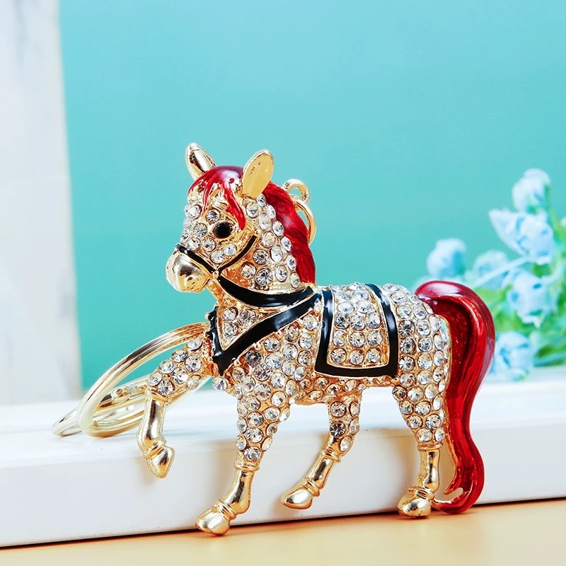 New creative diamond-encruted zodiac horse car keychain, cute girl bag pendant, exquisite key chain, gift keychain, keychain, keychain, keychain, cartoon keychain pendant, keychain doll pendant, keychain Specification image