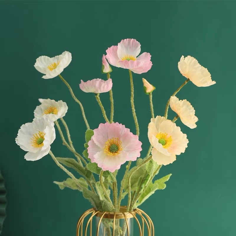 Poppy artificial flowers, dried artificial flowers, bouquets, home living room decoration, flower arrangement, photo props, floral art ornaments, artificial flowers Specification image