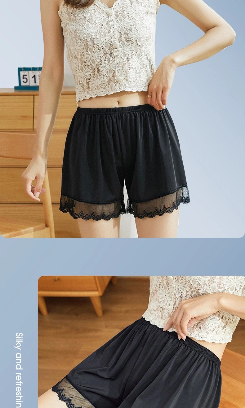 Lace-trimmed safety pants, women's leggings, thin three-inch shorts for outerwear, wholesale summer new style anti-glare ice silk detail image 17