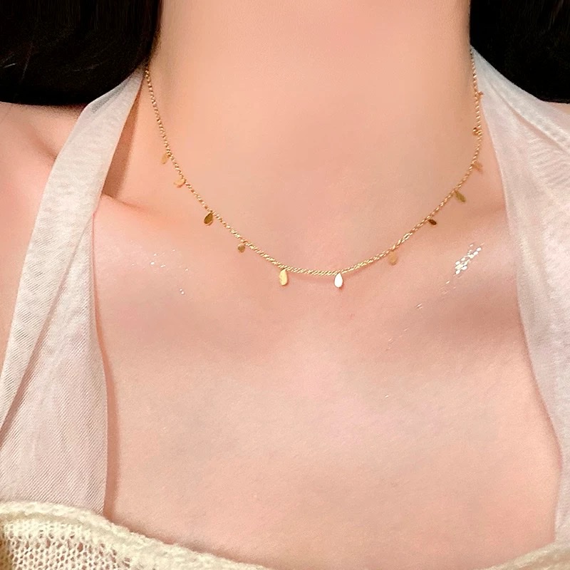 金闪闪钛钢项链女轻奢小众水滴吊坠锁骨链新款毛衣链颈链首配饰品细节图