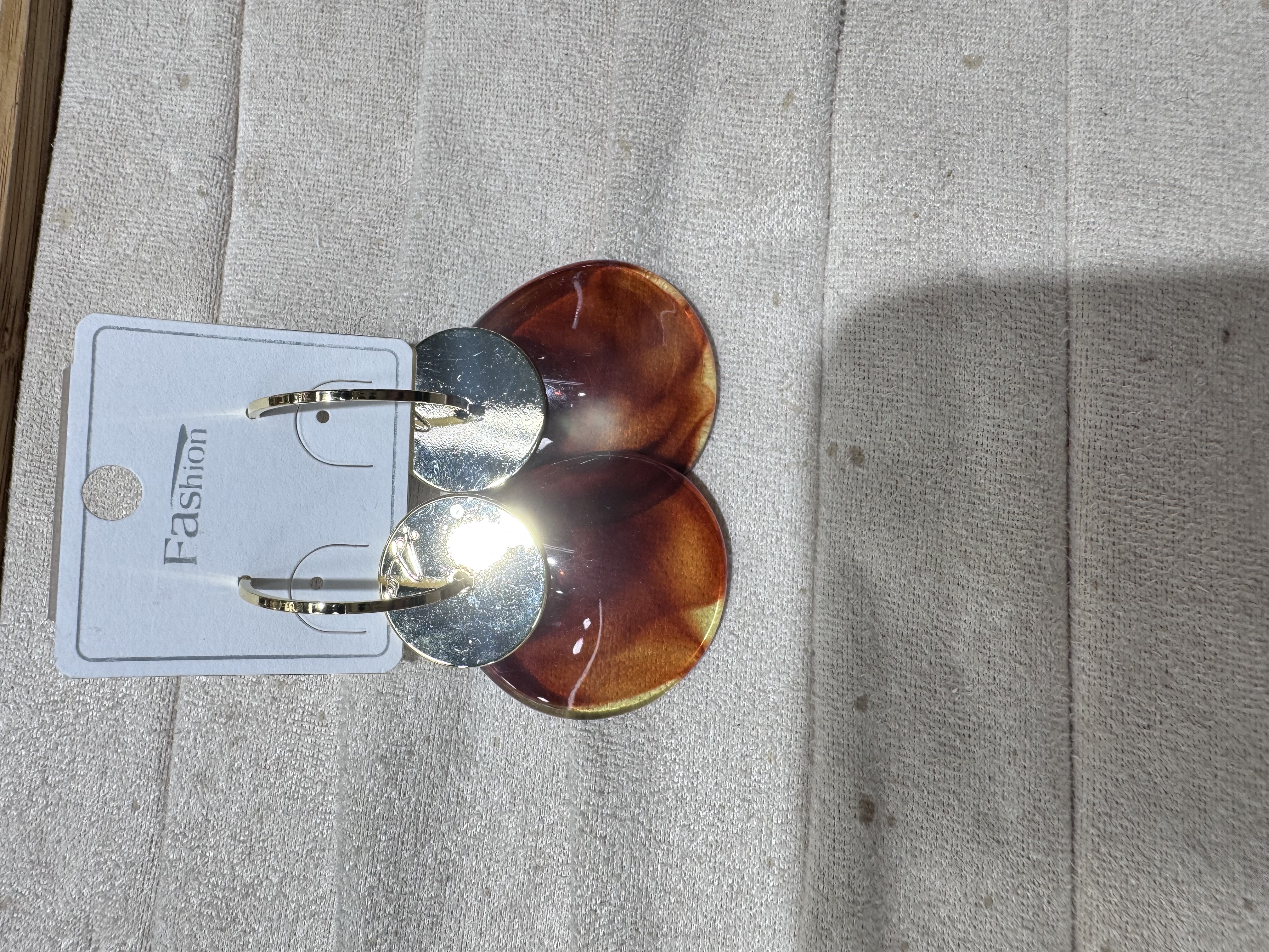 大小双圆片琥珀色加金色耳钩颜色复古优雅造型简单大方时尚潮流炫艺饰品133