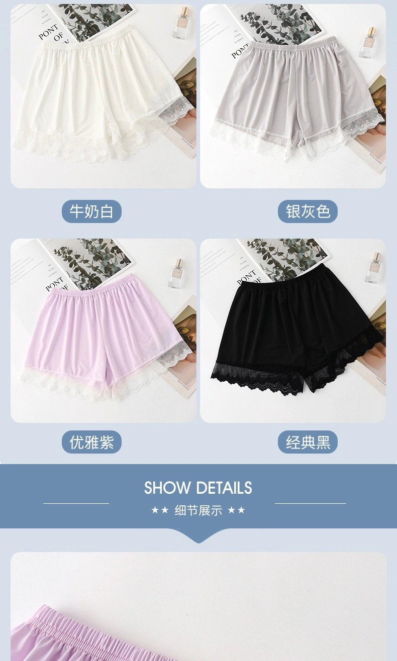 Lace-trimmed safety pants, women's leggings, thin three-inch shorts for outerwear, wholesale summer new style anti-glare ice silk detail image 9