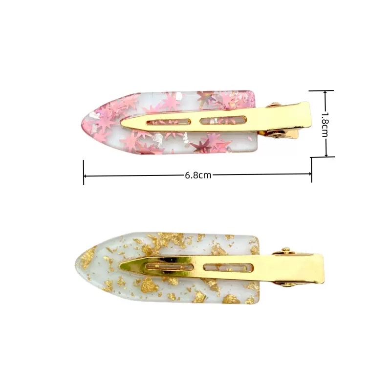 New hair bun gold foil hair clip, Korean style versatile hair accessory, acrylic acetate seamless hair clip, small leaf broken hair edge clip, hair accessory Application Scenario