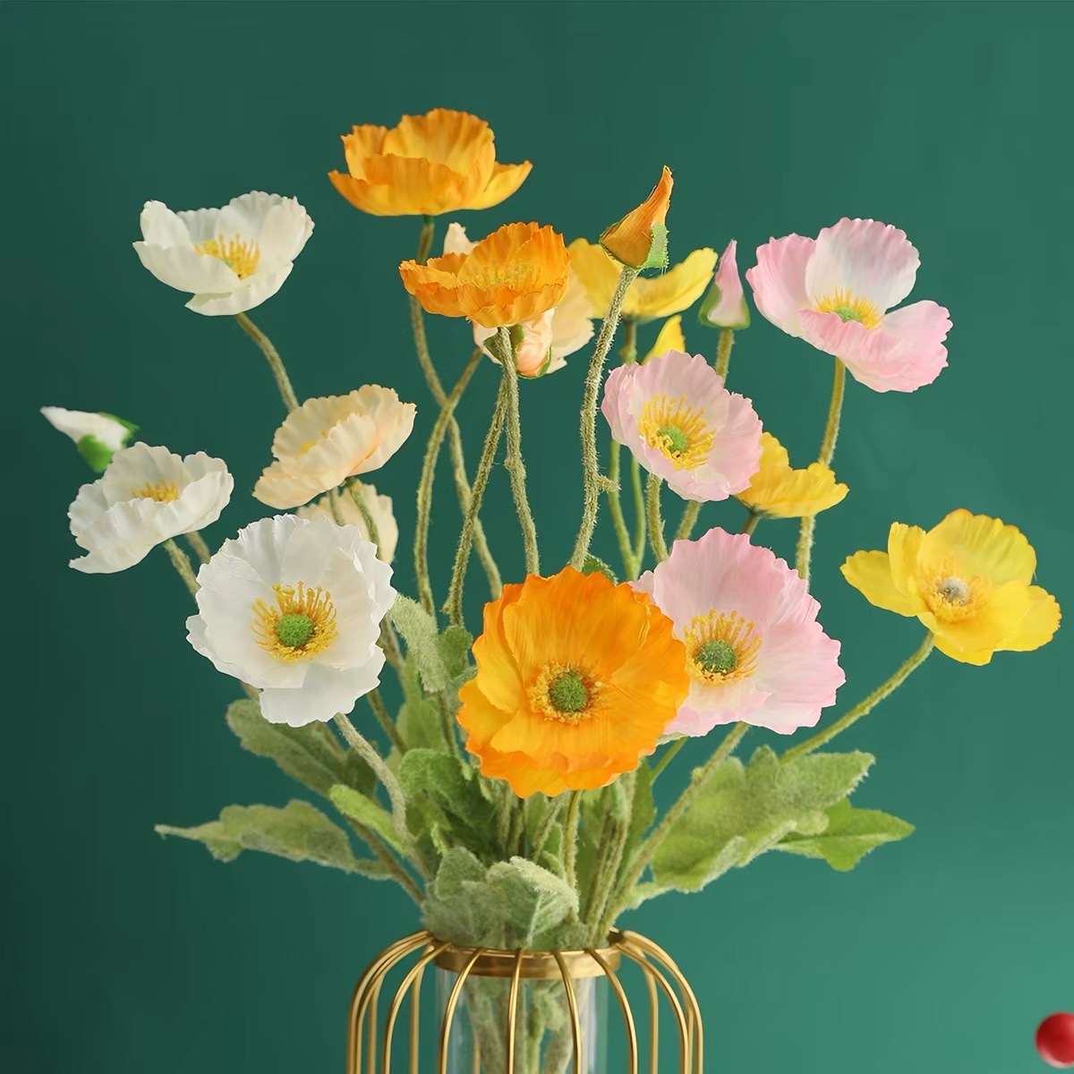 Poppy artificial flowers, dried artificial flowers, bouquets, home living room decoration, flower arrangement, photo props, floral art ornaments, artificial flowers Item Picture