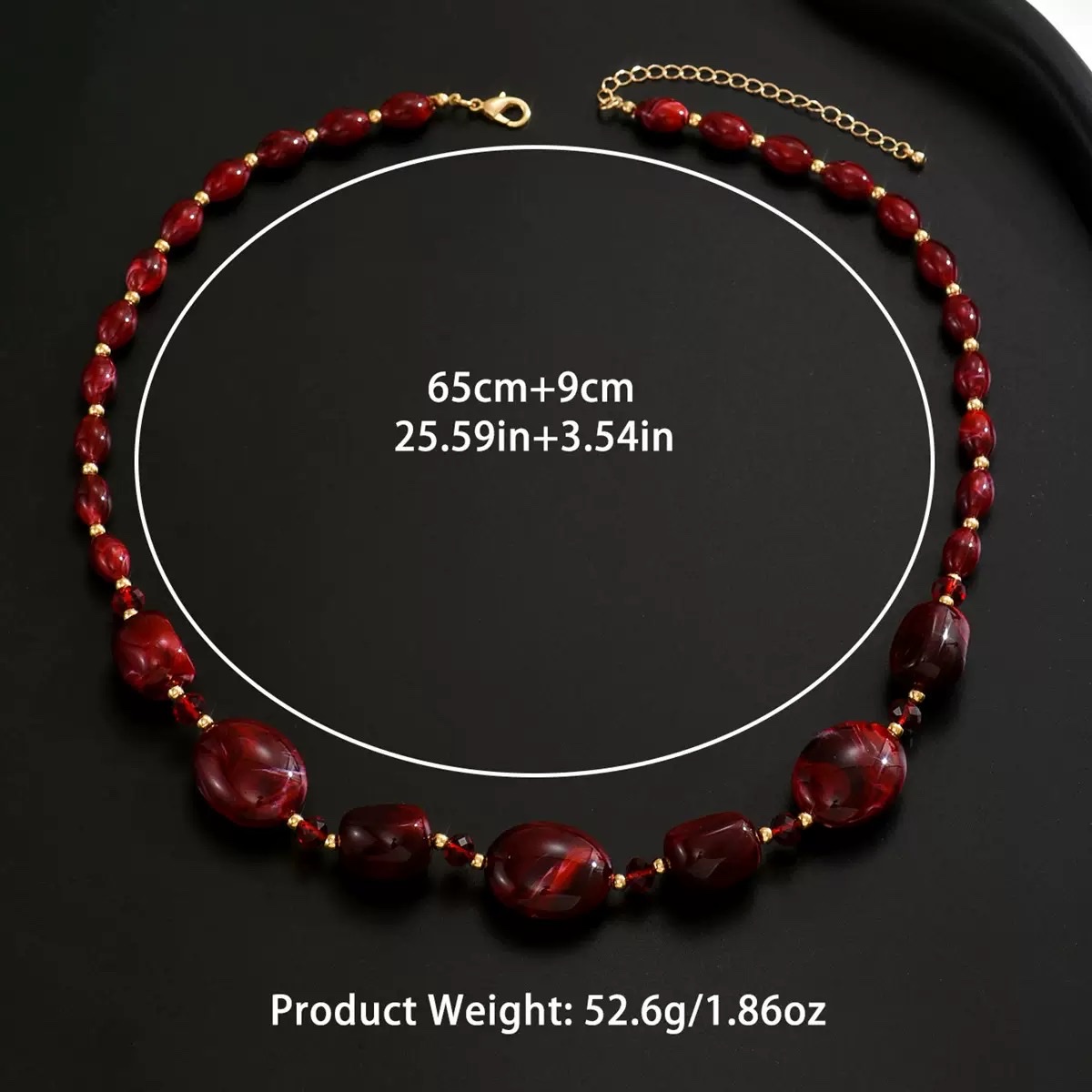 New exaggerated red resin beaded necklace for cross-border trade from Europe and America, retro and fashionable acrylic diamond, elegant for ladies detail image 5