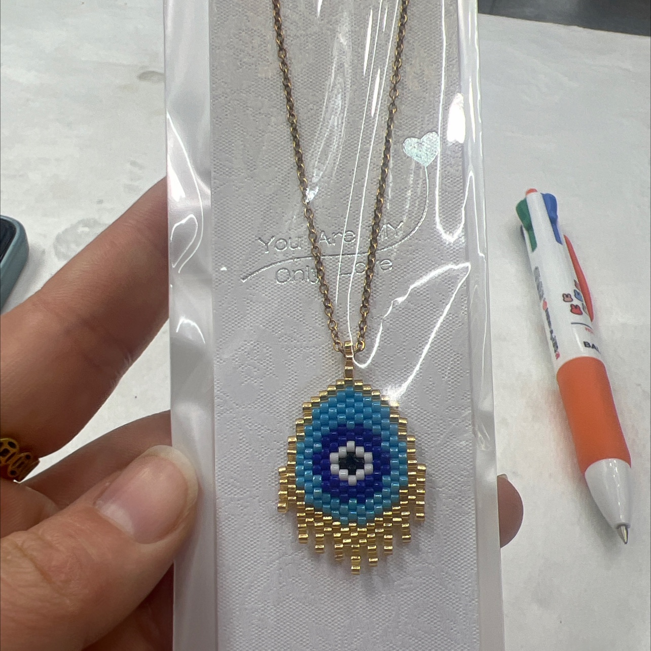 纯手工编织miyuki恶魔之眼不锈钢项链白底实物图