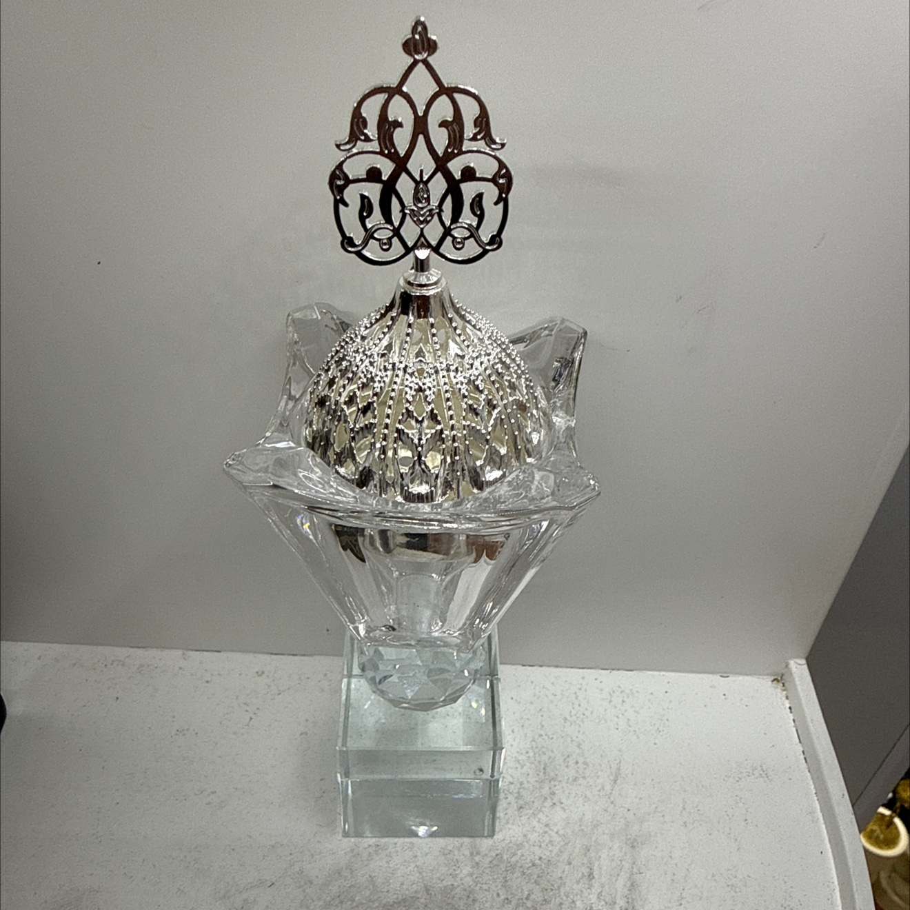 1PC 简约水晶玻璃工艺品香炉摆件 烛台摆件