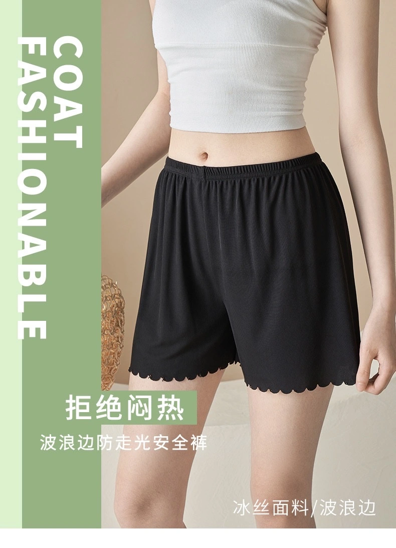 Spring and summer vertical striped ice silk safety pants, shorts, leggings, wavy edge three-inch pants, women's safety pants detail image 1