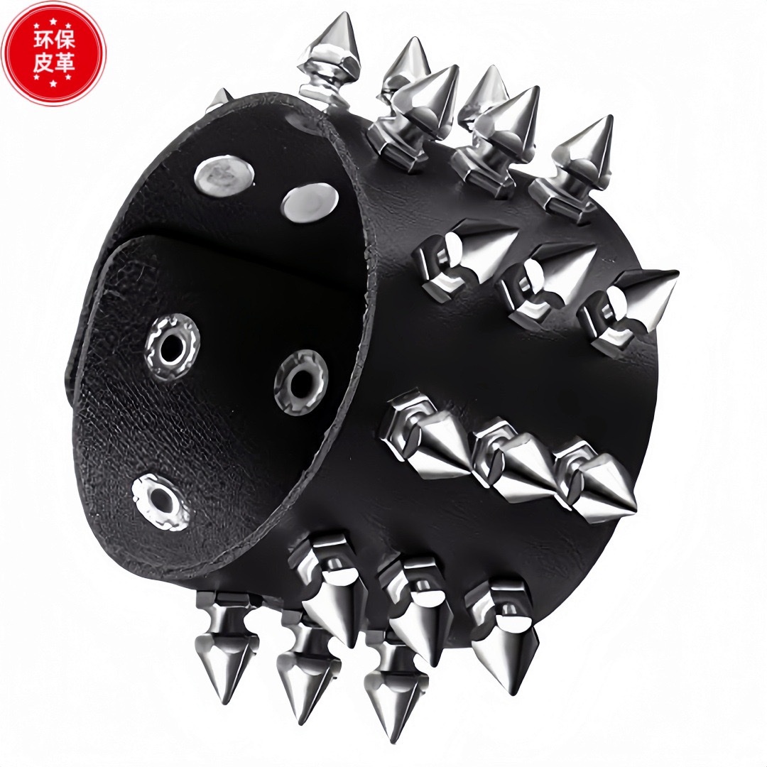 Eco-friendly PU leather, European and American fashion punk style multi-layer retro bracelet, personalized rivet chain bracelet set detail image 10