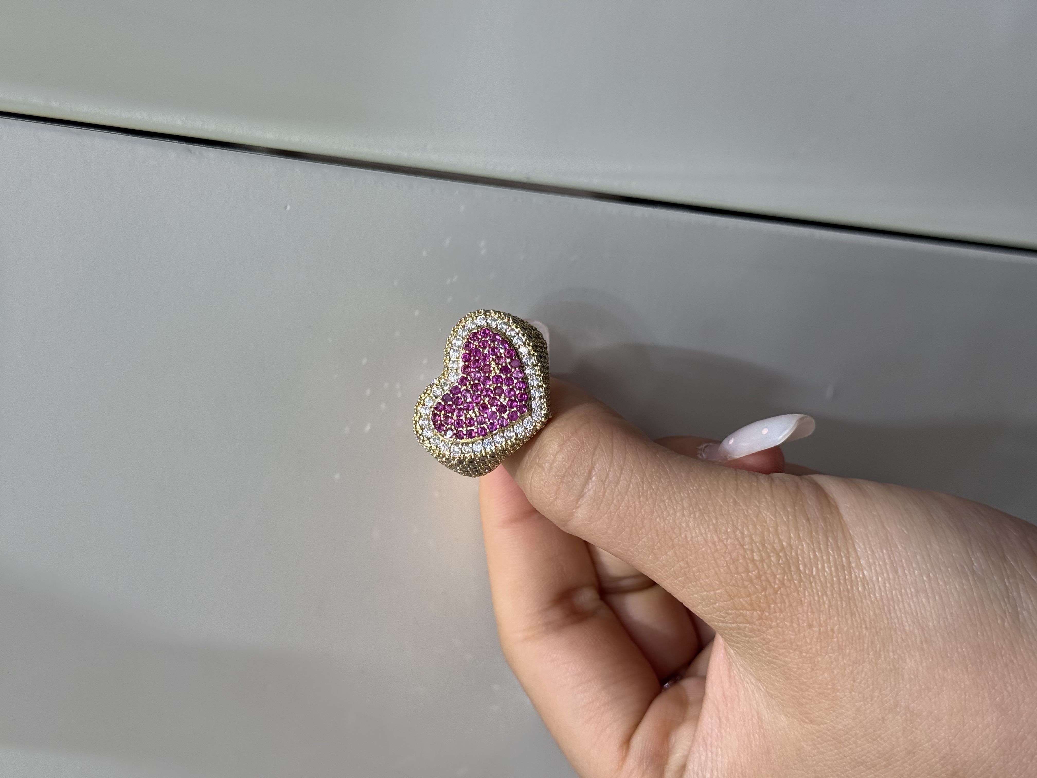 欧美新款百搭开口微镶锆石戒指时尚通勤设计璀璨高级感爱心戒指女 详情图2