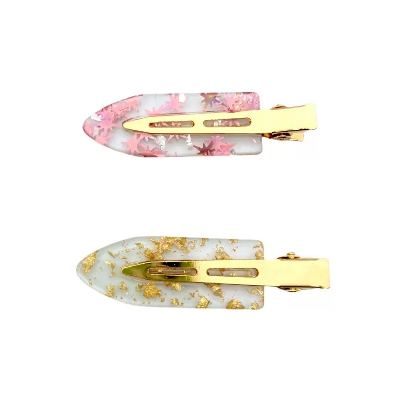 New hair bun gold foil hair clip, Korean style versatile hair accessory, acrylic acetate seamless hair clip, small leaf broken hair edge clip, hair accessory Item Picture