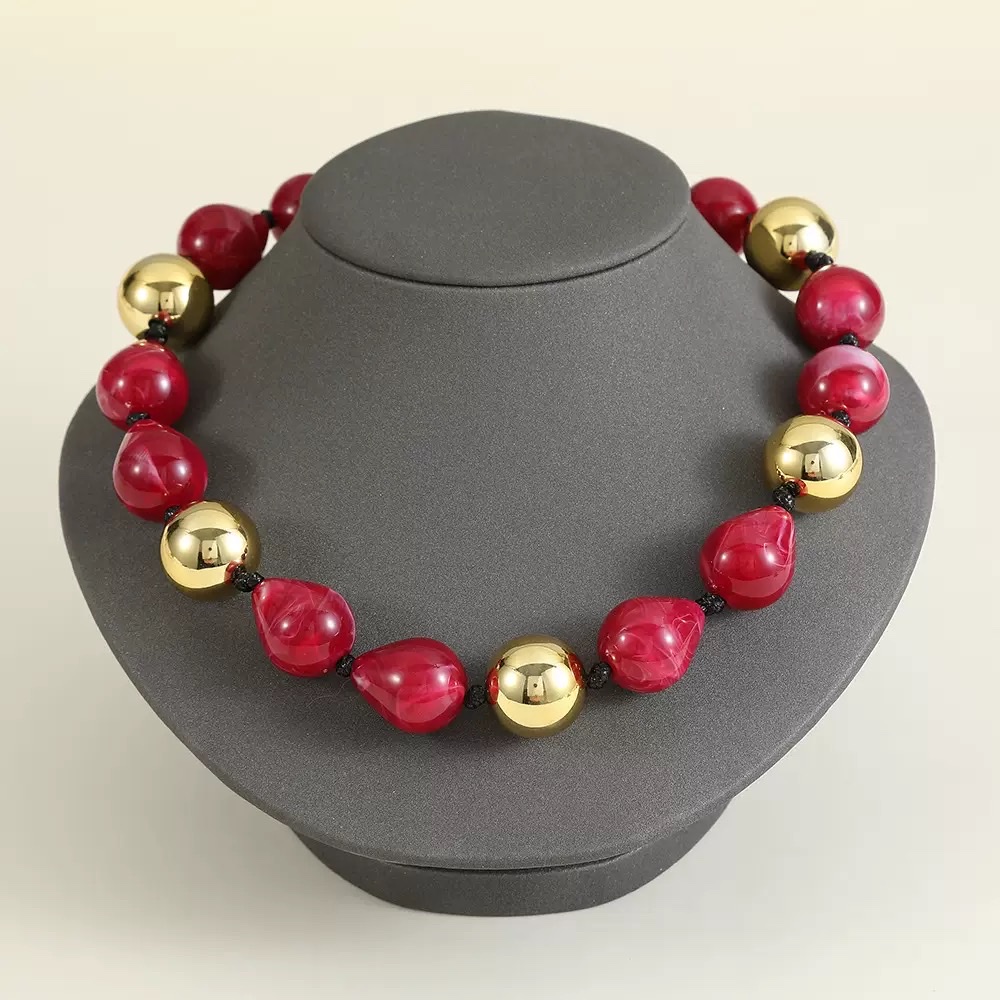 Exaggerated punk color-blocking necklace from Europe and America, hip-hop trend resin acrylic beaded geometric round balls detail image 2