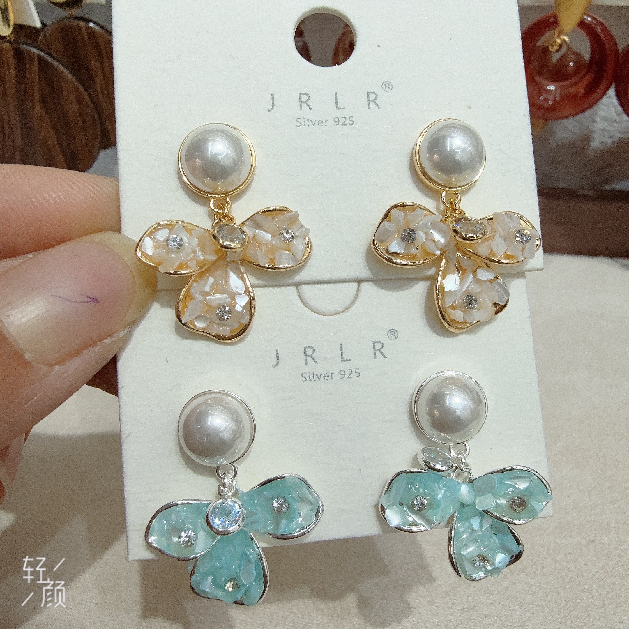 球针仿银针s925银针银饰胸针胸针韩版时尚潮流百搭耳环球针咖色搭配贝壳镶嵌大气详情图3