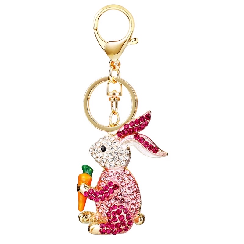 Creative and cute cartoon diamond-encrussed radish rabbit car keychain, exquisite women's bag pendant, key chain accessory