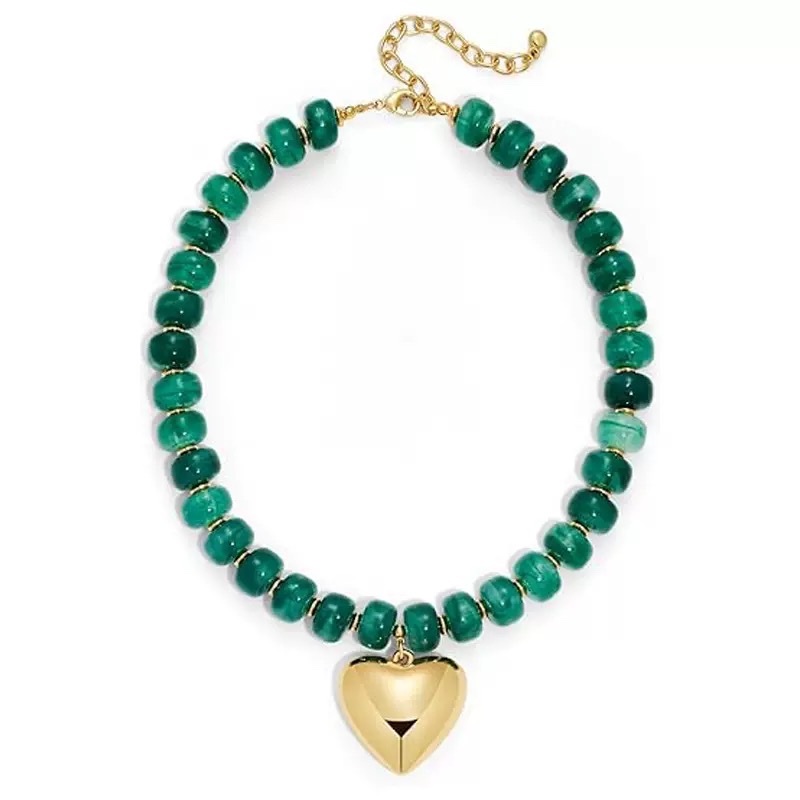 Cross-border exaggerated colored resin acrylic necklace, hand-strung beads, heart-shaped pendant, bucket beads, collarbone chain, ladies' necklace Specification image
