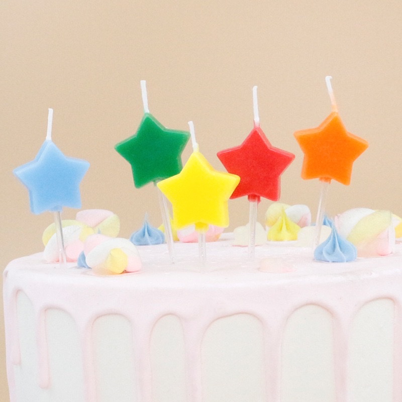 5pcs五角星爱心生日数字蜡烛金粉小蜡烛派对用品生日蜡烛儿童卡通马卡龙色五角星爱心生日蜡烛创意彩色星星心形装饰蜡烛 蜡烛细节图