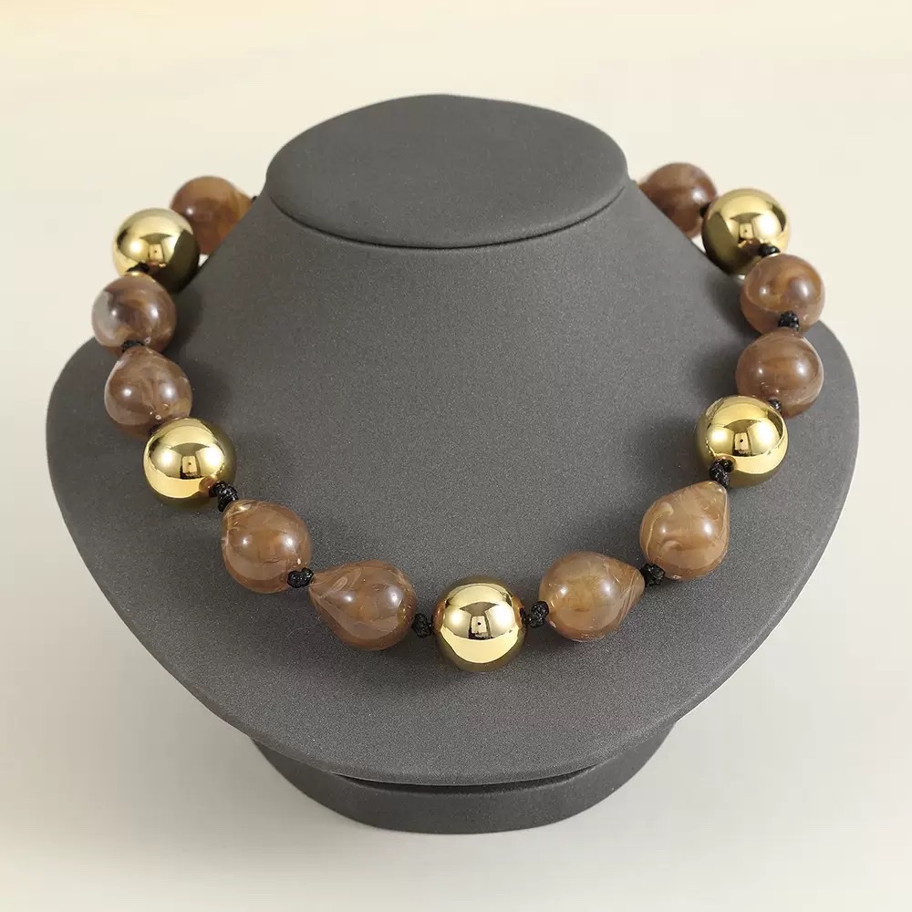 Exaggerated punk color-blocking necklace from Europe and America, hip-hop trend resin acrylic beaded geometric round balls details Picture