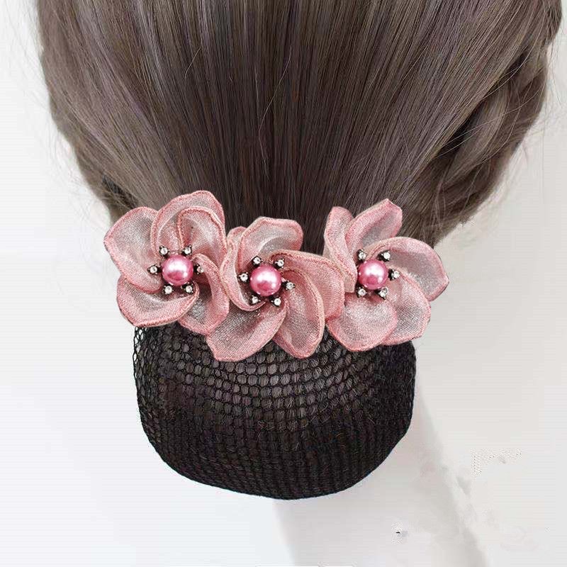 Korean version of bank hotel flower hair nets, professional hair flowers, flight attendants, nurses, updo hair nets, women's back of the head hair clips, hair accessories, hair bands, large intestine hair bands, hair accessories, Korean hair ties details Picture