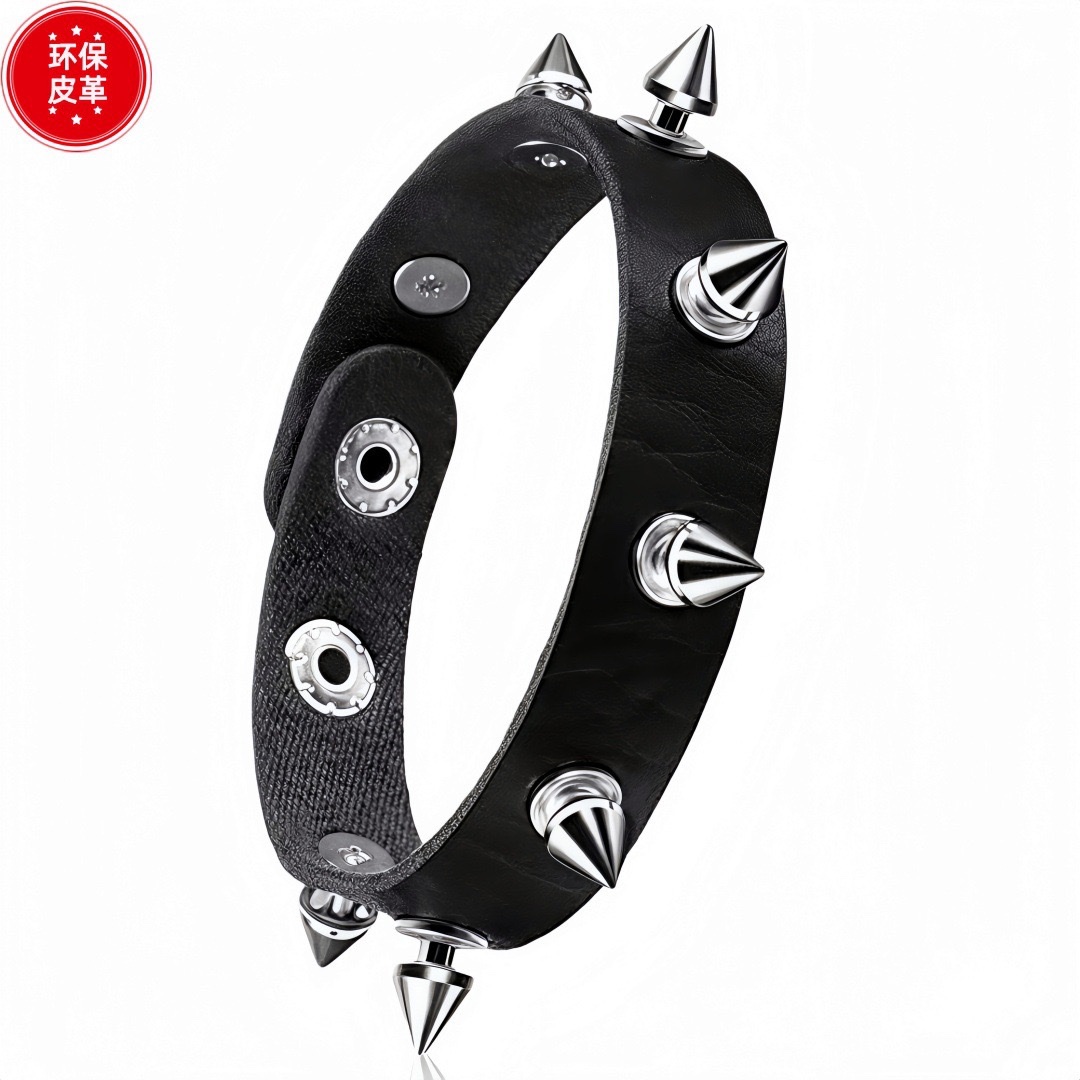 Eco-friendly PU leather, European and American fashion punk style multi-layer retro bracelet, personalized rivet chain bracelet set detail image 13