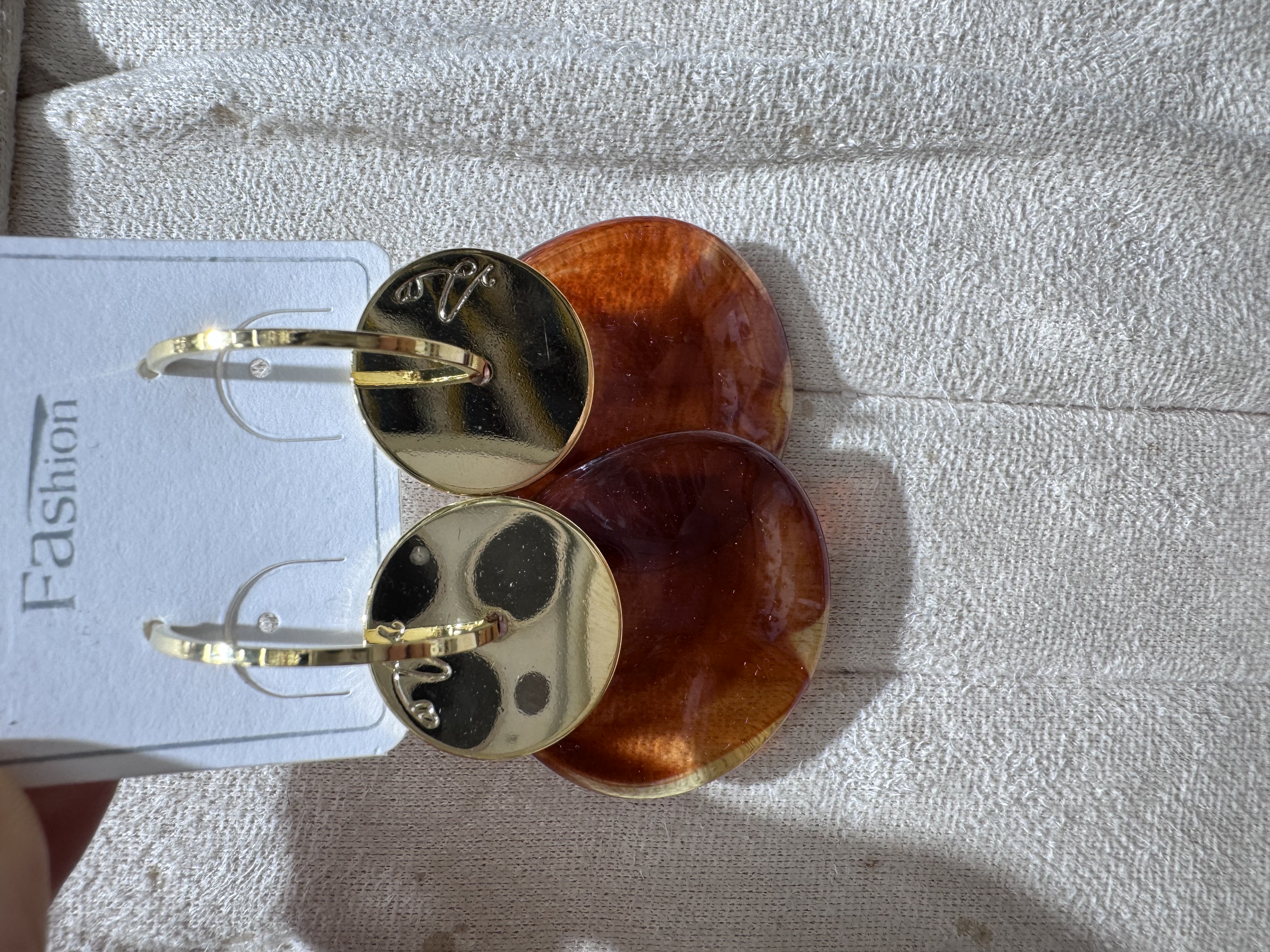 大小双圆片琥珀色加金色耳钩颜色复古优雅造型简单大方时尚潮流炫艺饰品133细节图