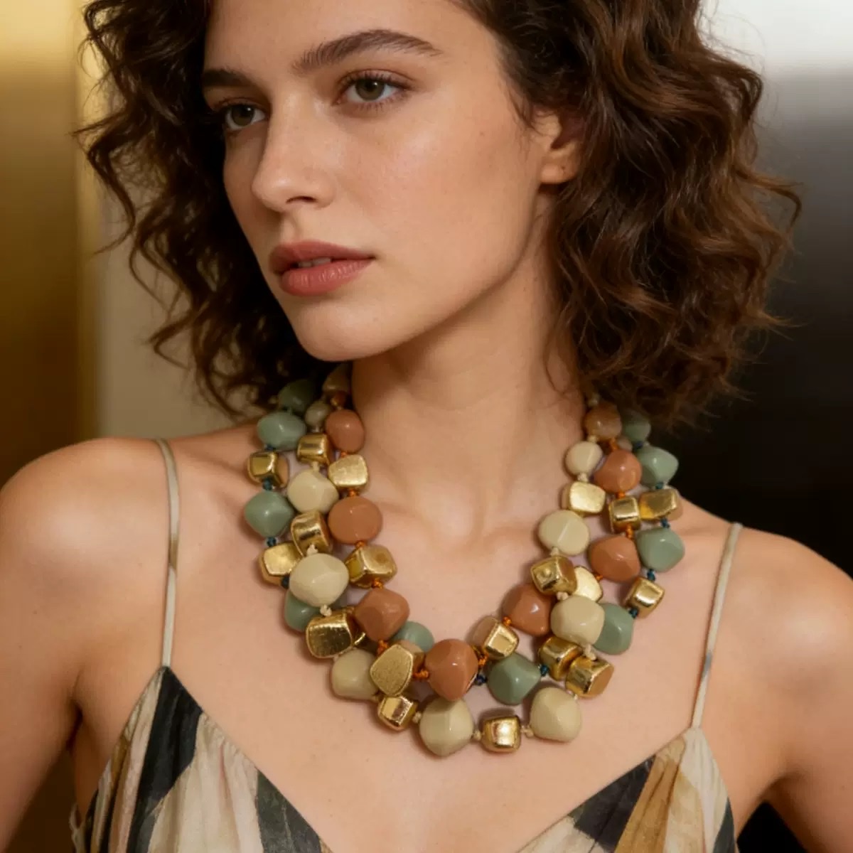 欧美跨境时尚夸张串珠新款项链美拉德树脂百搭几何形手工女式项