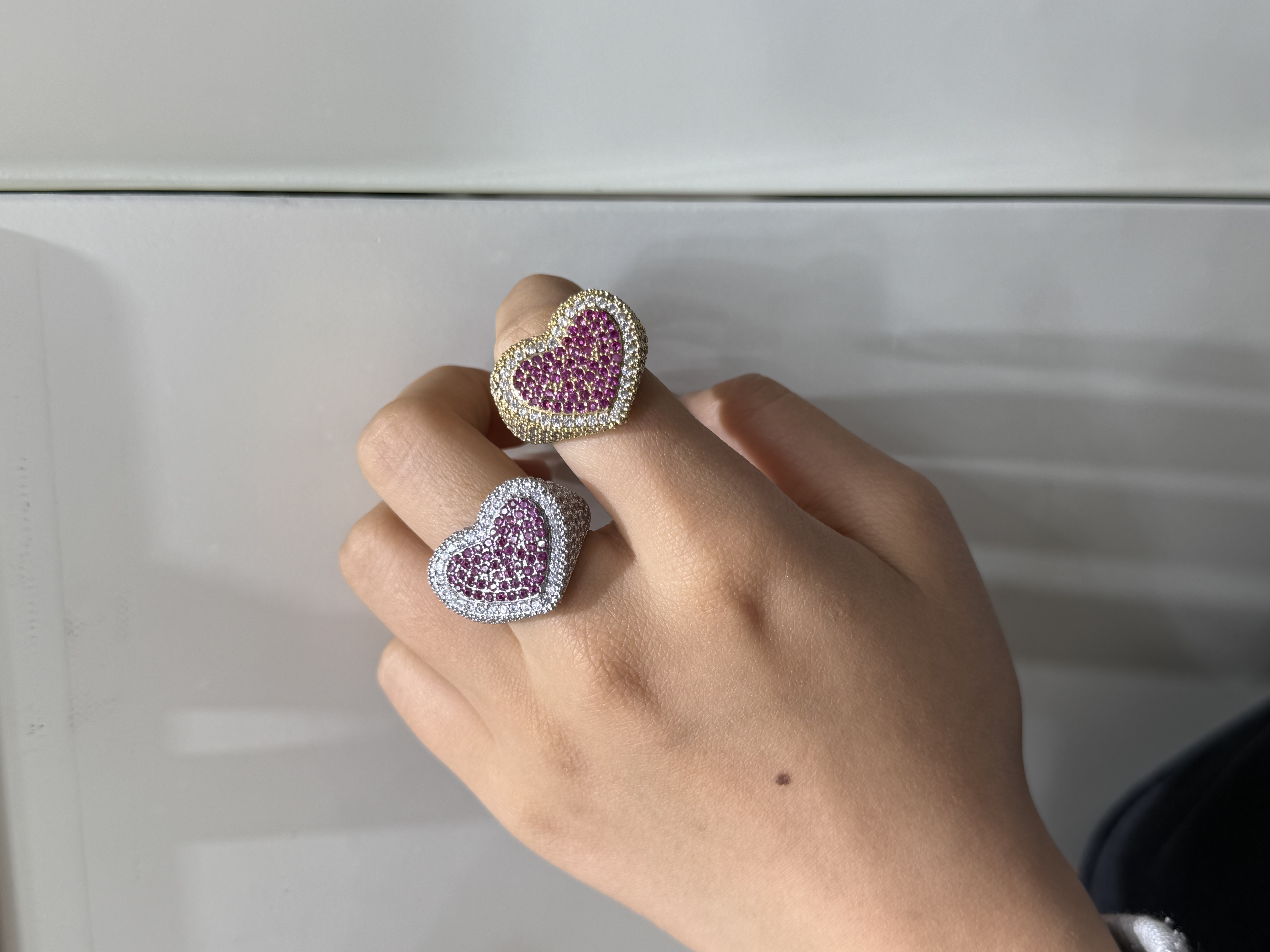 欧美新款百搭开口微镶锆石戒指时尚通勤设计璀璨高级感爱心戒指女 