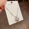 European and American cross-border personalized, fashionable and light luxury metal grid round ball pendant necklace, simple and elegant design sense collarbone chain Specification image