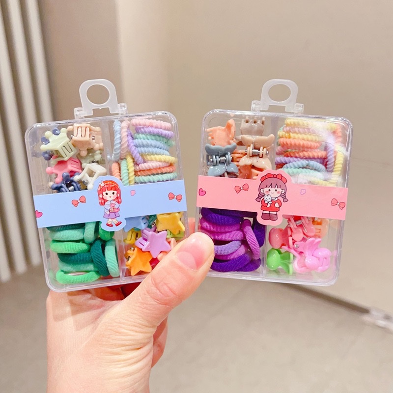 儿童头绳批货不伤发橡皮筋扎头发发夹抓夹女宝宝皮筋发饰套装盒装 发饰详情图2