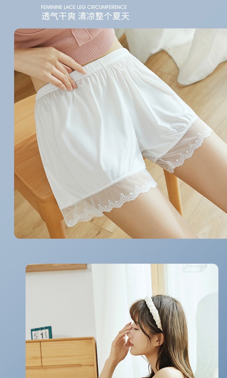 Lace-trimmed safety pants, women's leggings, thin three-inch shorts for outerwear, wholesale summer new style anti-glare ice silk detail image 12