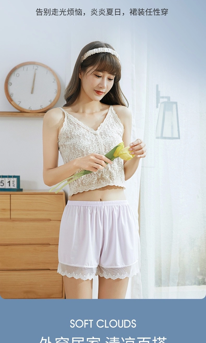 Lace-trimmed safety pants, women's leggings, thin three-inch shorts for outerwear, wholesale summer new style anti-glare ice silk detail image 6