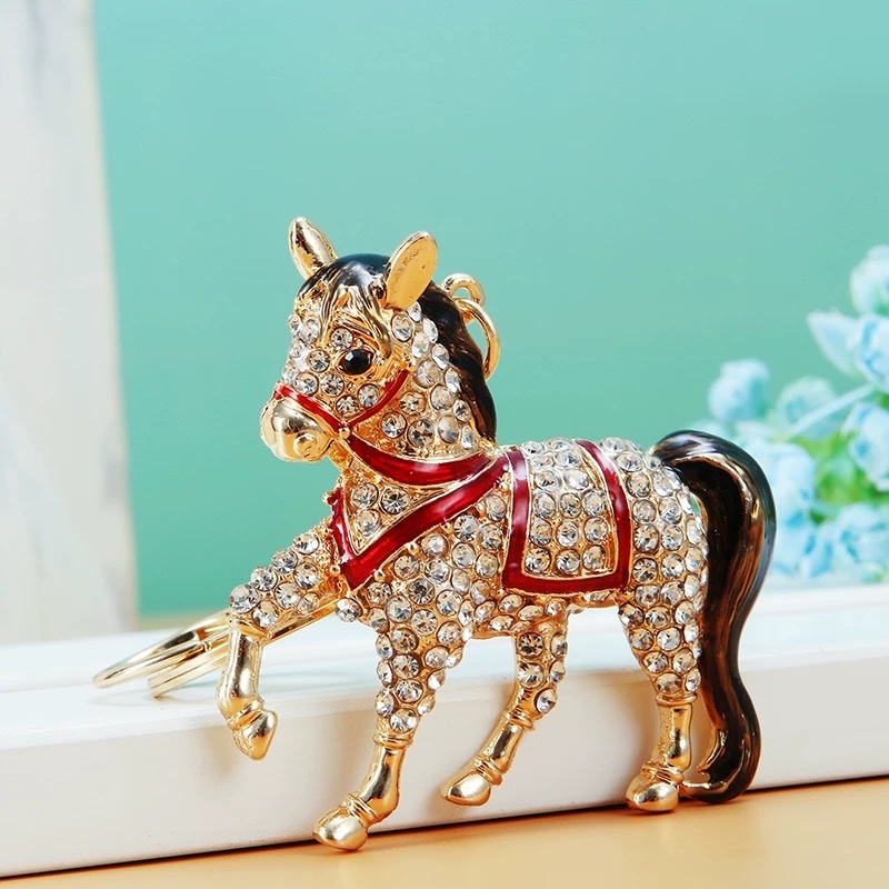 New creative diamond-encruted zodiac horse car keychain, cute girl bag pendant, exquisite key chain, gift keychain, keychain, keychain, keychain, cartoon keychain pendant, keychain doll pendant, keychain detail image 2