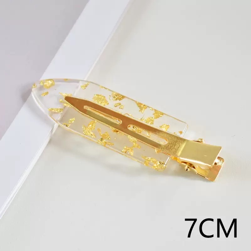 New hair bun gold foil hair clip, Korean style versatile hair accessory, acrylic acetate seamless hair clip, small leaf broken hair edge clip, hair accessory details Picture