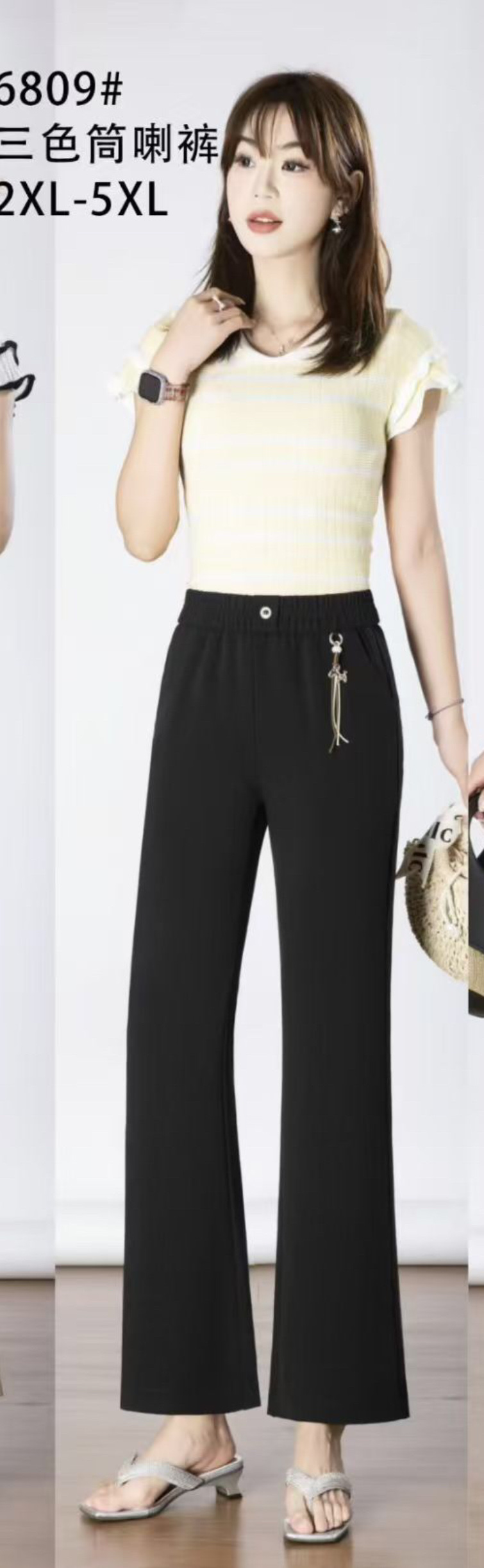 For the Spring and autumn of 2026, there are popular women's trousers in vogue: black long pants with a stretchy waist and elastic skirt Specification image