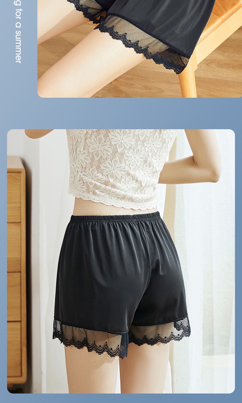 Lace-trimmed safety pants, women's leggings, thin three-inch shorts for outerwear, wholesale summer new style anti-glare ice silk detail image 19
