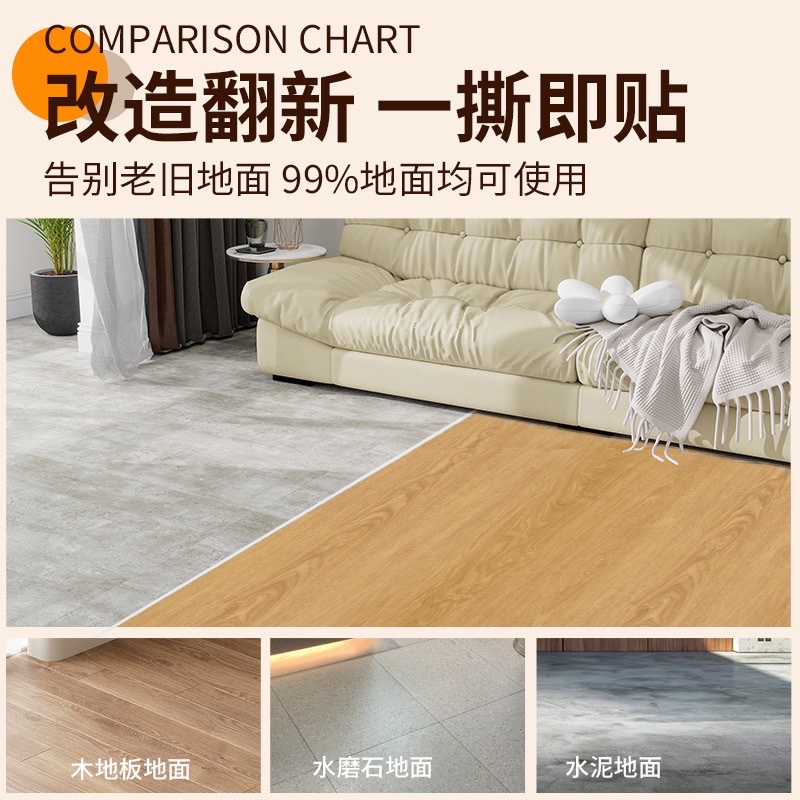 Cross-border self-adhesive floor, thickened wear-resistant, waterproof and anti-slip floor, floor cover, floor mat, floor renovation and transformation stickers detail image 2