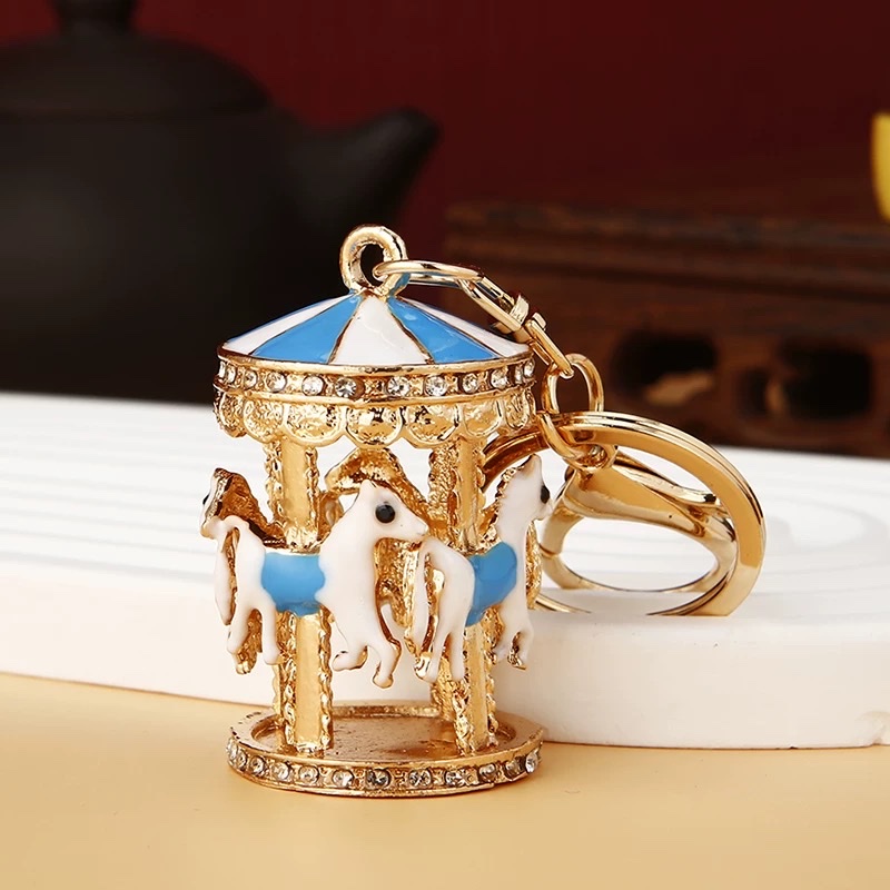 Creative diamond-encrusted carousel car keychain, cute female bag pendant, exquisite key chain ring Application Scenario