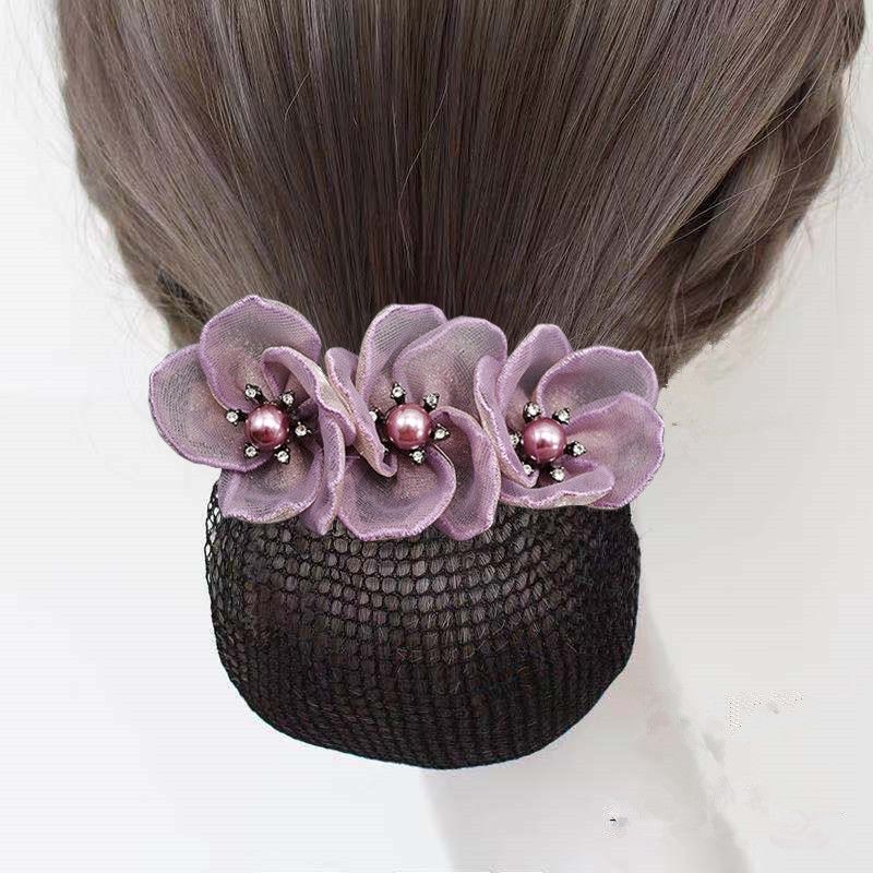 Korean version of bank hotel flower hair nets, professional hair flowers, flight attendants, nurses, updo hair nets, women's back of the head hair clips, hair accessories, hair bands, large intestine hair bands, hair accessories, Korean hair ties Application Scenario