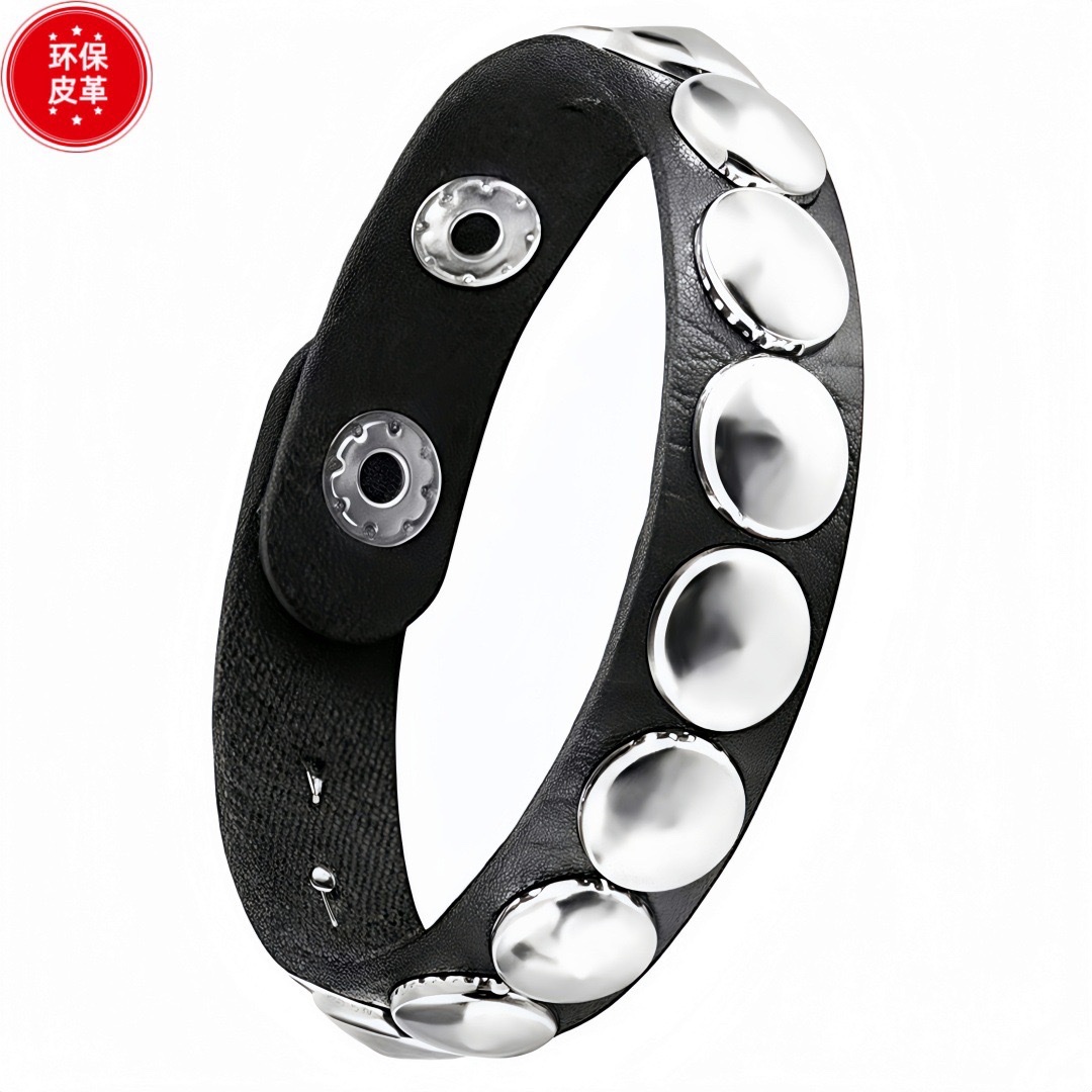 Eco-friendly PU leather, European and American fashion punk style multi-layer retro bracelet, personalized rivet chain bracelet set detail image 12