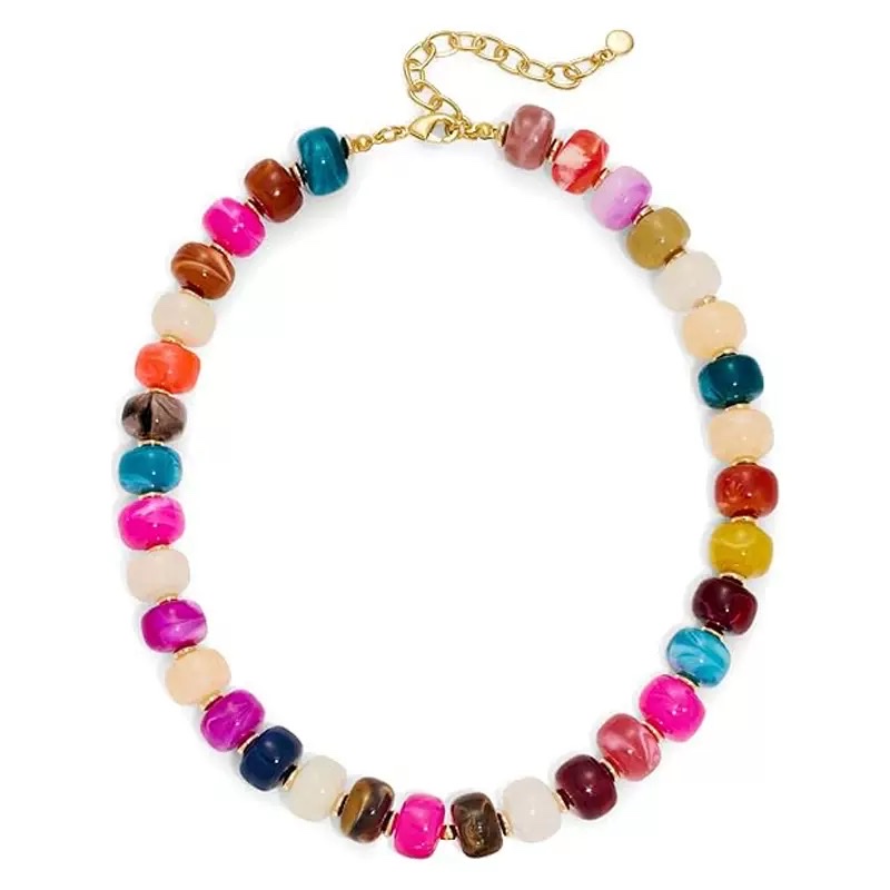 Cross-border exaggerated colored resin acrylic necklace, hand-strung beads, heart-shaped pendant, bucket beads, collarbone chain, ladies' necklace detail image 6