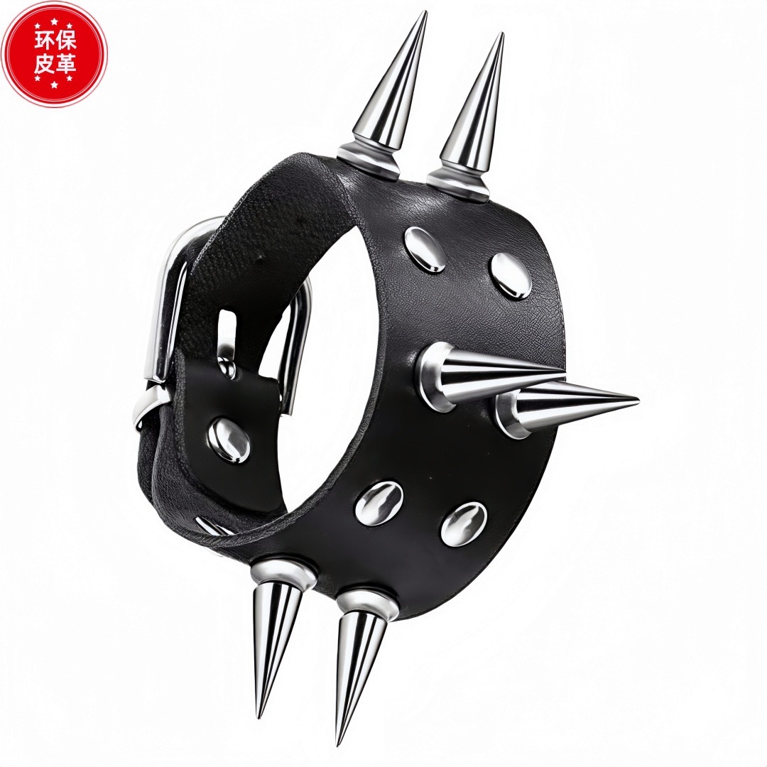 Eco-friendly PU leather, European and American fashion punk style multi-layer retro bracelet, personalized rivet chain bracelet set detail image 9