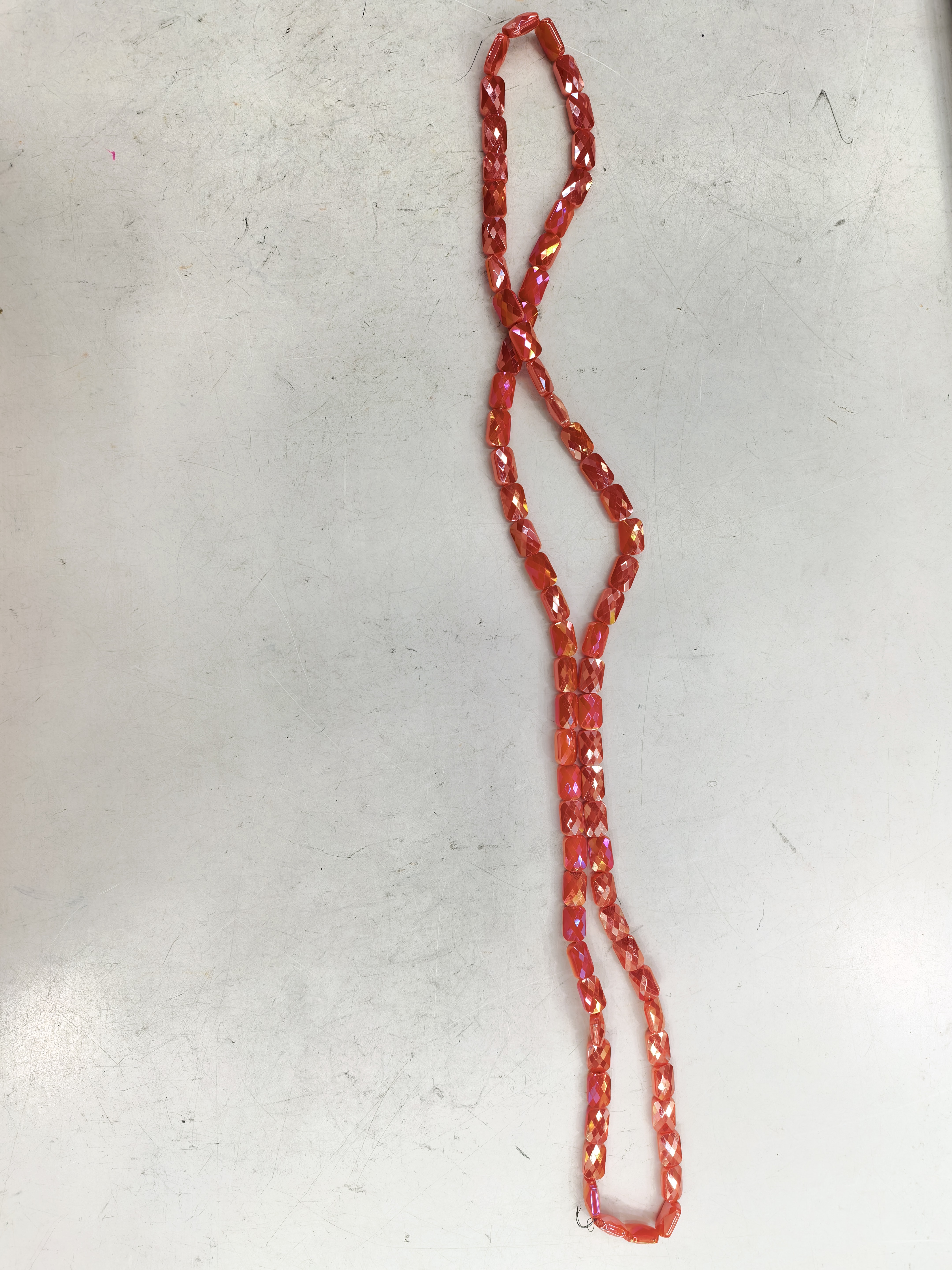 手工串珠DIY珠子8mm长方形网格玻璃珠水晶珠手链项链手机链水晶散珠琉璃珠西瓜红